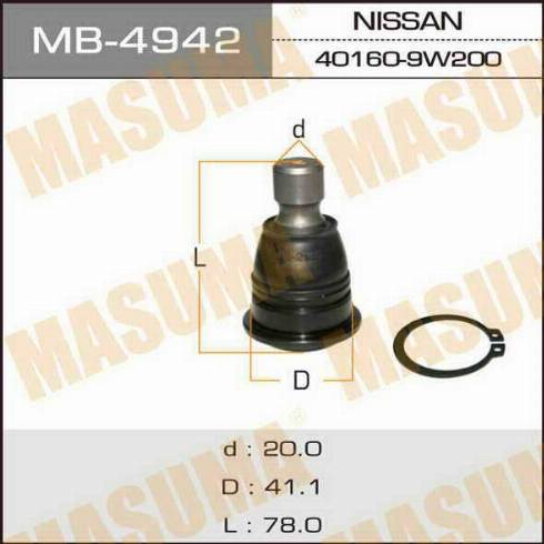 MASUMA MB-4942 - Опора шаровая рычага переднего Nissan Qashqai. X-Trail 06- MB4942 Masuma autocars.com.ua