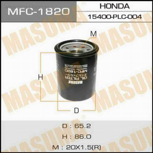 MASUMA MFC-1820 - Фильтр масляный Honda Accord 03-12. 17-. Civic 02-10. CR-V 03-. Fit 04-. Pilot 09-15 MFC-1820 MASUMA autocars.com.ua