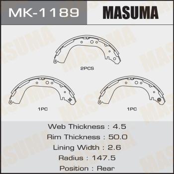 MASUMA MK-1189 - Комплект гальм, барабанний механізм autocars.com.ua