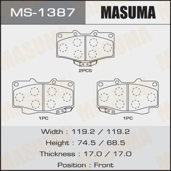 MASUMA MS-1387 - Комплект гальм, барабанний механізм autocars.com.ua