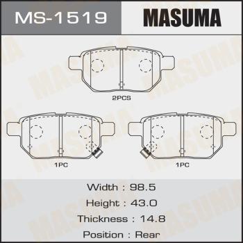 MASUMA MS-1519 - Колодка тормозная задняя Toyota Auris 08-12. Corolla 08-16. Prius 09-. Yaris 05-10 MS1519 MASUMA autocars.com.ua