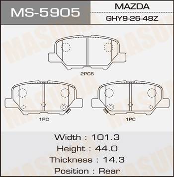 MASUMA MS-5905 - Колодка тормозная задняя Mazda 6 12-16- Mitsubishi ASX 12-14. Outlander 12- MS5905 MASUMA autocars.com.ua