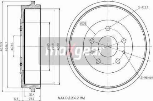 Maxgear 193205 - Гальмівний барабан autocars.com.ua