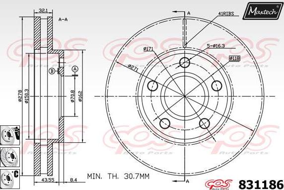 Maxtech 5256005 - Поворотний кулак, підвіска колеса autocars.com.ua