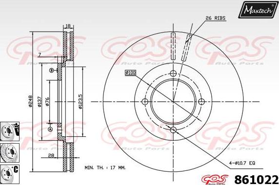 Maxtech 873601 - Гальмівний диск autocars.com.ua