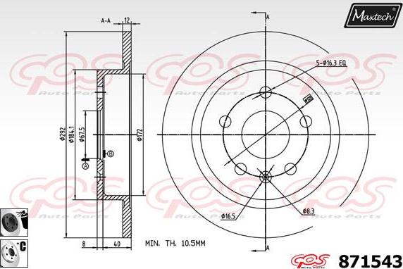 Maxtech 71810054 - Направляючий болт, корпус скоби гальма autocars.com.ua