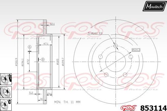 Maxtech 865271 - Гальмівний диск autocars.com.ua