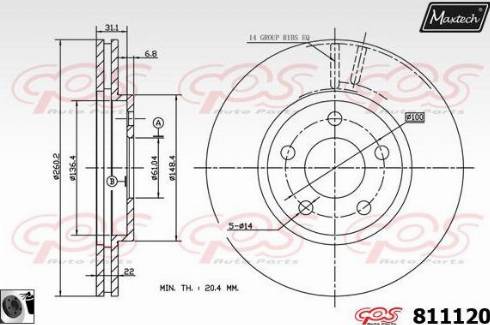 Maxtech 811120.0060 - Гальмівний диск autocars.com.ua