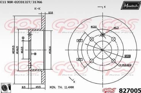 Maxtech 827005.0060 - Гальмівний диск autocars.com.ua