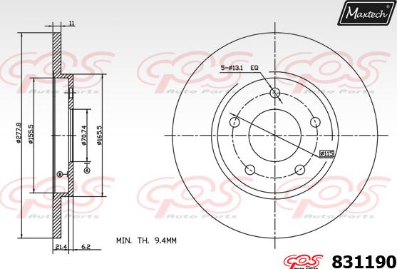 Maxtech 827034 - Гальмівний диск autocars.com.ua