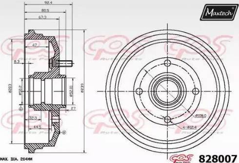 Maxtech 828007.0000 - Гальмівний барабан autocars.com.ua