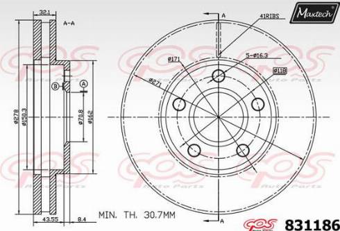 Maxtech 831186.0000 - Гальмівний диск autocars.com.ua