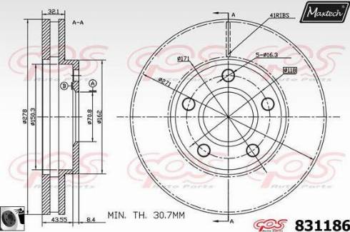 Maxtech 831186.0060 - Гальмівний диск autocars.com.ua