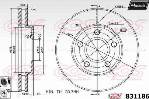 Maxtech 831186.6060 - Гальмівний диск autocars.com.ua