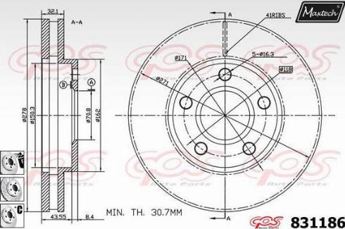 Maxtech 831186.6880 - Гальмівний диск autocars.com.ua