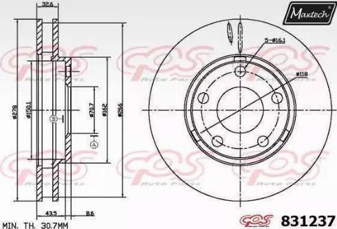 Maxtech 831237.0000 - Гальмівний диск autocars.com.ua