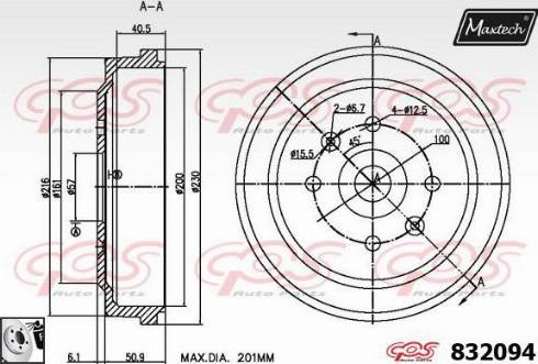 Maxtech 832094.0080 - Гальмівний барабан autocars.com.ua