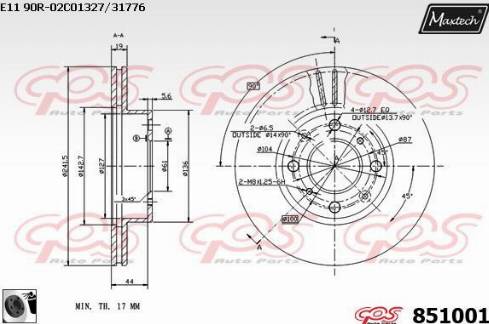 Maxtech 851001.0060 - Гальмівний диск autocars.com.ua