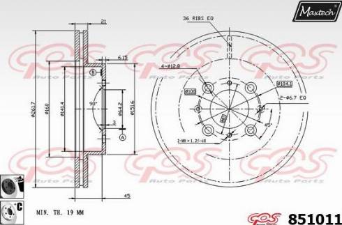 Maxtech 851011.6060 - Гальмівний диск autocars.com.ua