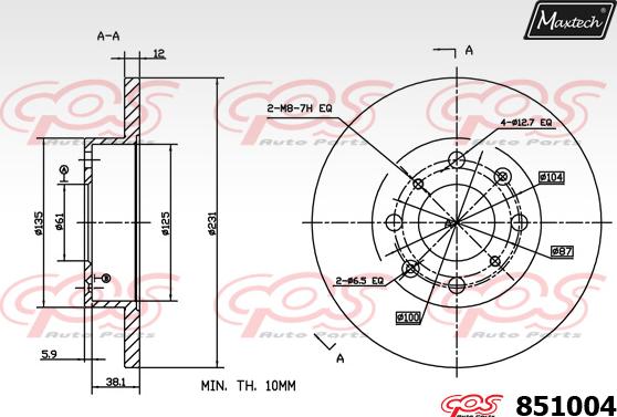 Maxtech 851012 - Гальмівний диск autocars.com.ua