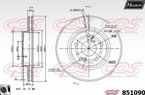 Maxtech 851090.0060 - Гальмівний диск autocars.com.ua