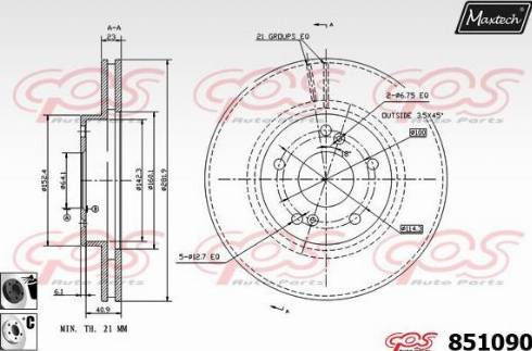 Maxtech 851090.6060 - Гальмівний диск autocars.com.ua