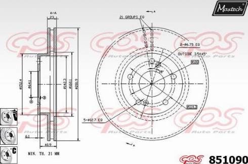 Maxtech 851090.6880 - Гальмівний диск autocars.com.ua