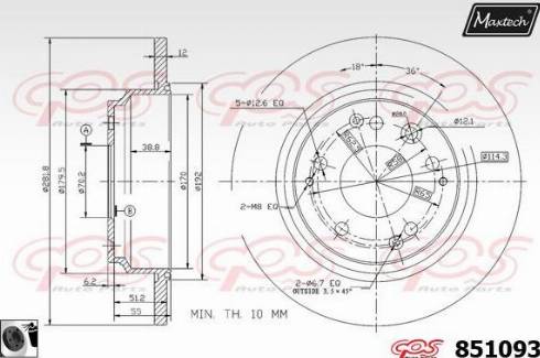 Maxtech 851093.0060 - Гальмівний диск autocars.com.ua