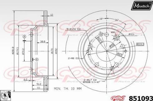 Maxtech 851093.0080 - Гальмівний диск autocars.com.ua