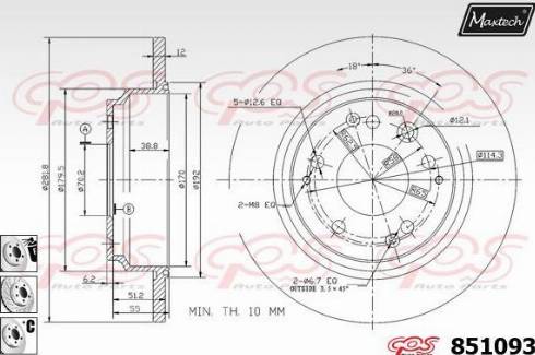 Maxtech 851093.6880 - Гальмівний диск autocars.com.ua