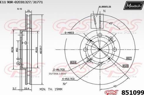 Maxtech 851099.0000 - Гальмівний диск autocars.com.ua