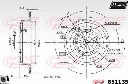 Maxtech 851135.0060 - Гальмівний диск autocars.com.ua