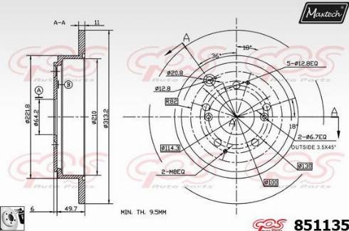 Maxtech 851135.0080 - Гальмівний диск autocars.com.ua