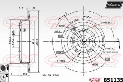 Maxtech 851135.6060 - Гальмівний диск autocars.com.ua