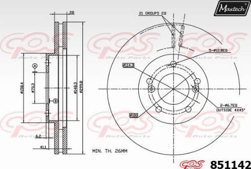 Maxtech 851142.0000 - Гальмівний диск autocars.com.ua