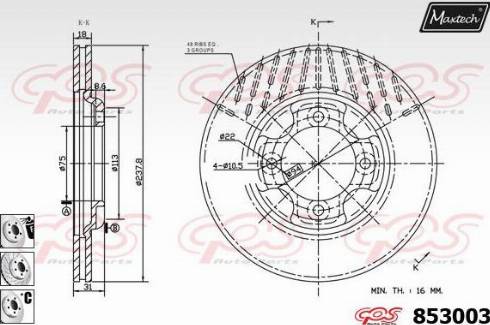 Maxtech 853003.6880 - Гальмівний диск autocars.com.ua