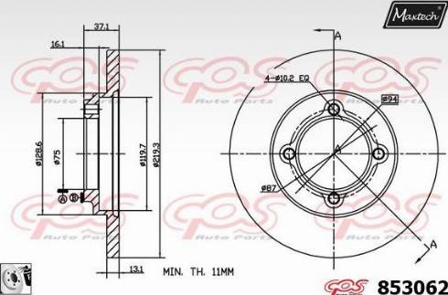 Maxtech 853062.0080 - Гальмівний диск autocars.com.ua