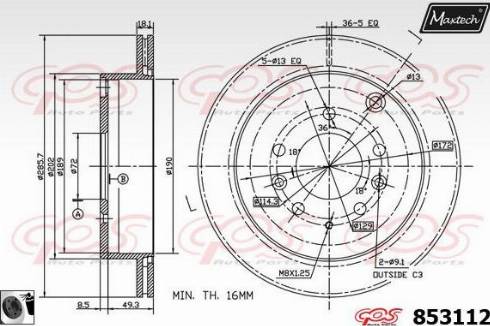 Maxtech 853112.0060 - Гальмівний диск autocars.com.ua