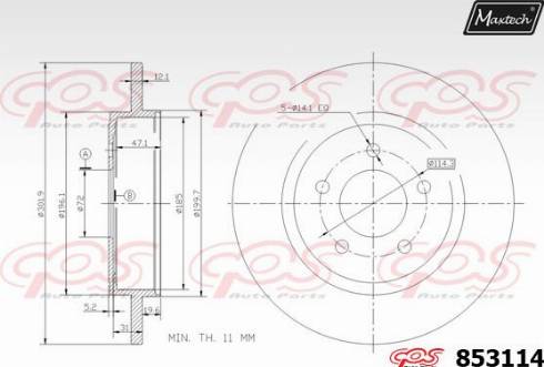 Maxtech 853114.0000 - Гальмівний диск autocars.com.ua