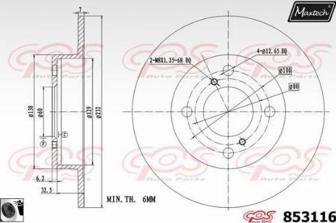 Maxtech 853116.0060 - Гальмівний диск autocars.com.ua