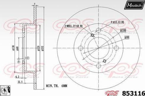 Maxtech 853116.0080 - Гальмівний диск autocars.com.ua