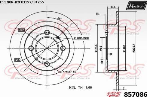 Maxtech 857086.0000 - Гальмівний диск autocars.com.ua