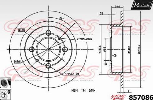 Maxtech 857086.6060 - Гальмівний диск autocars.com.ua