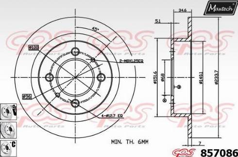 Maxtech 857086.6880 - Гальмівний диск autocars.com.ua