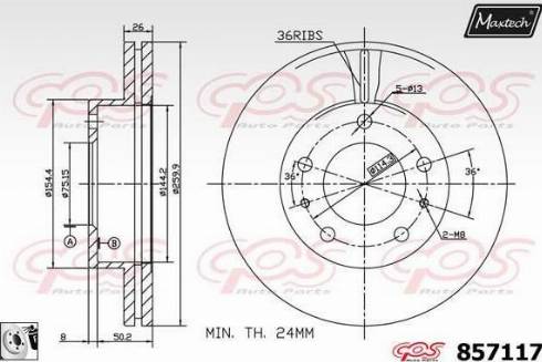 Maxtech 857117.0080 - Гальмівний диск autocars.com.ua