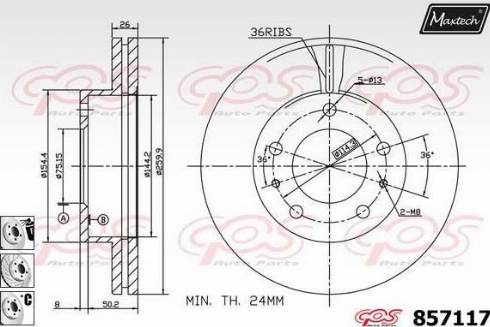 Maxtech 857117.6880 - Гальмівний диск autocars.com.ua