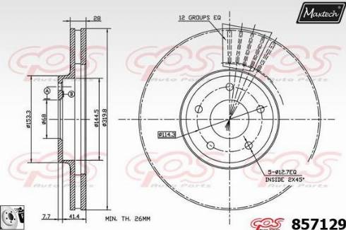 Maxtech 857129.0080 - Гальмівний диск autocars.com.ua