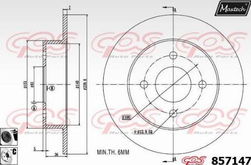 Maxtech 857147.6060 - Гальмівний диск autocars.com.ua