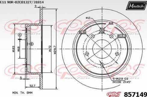 Maxtech 857149.0000 - Гальмівний диск autocars.com.ua