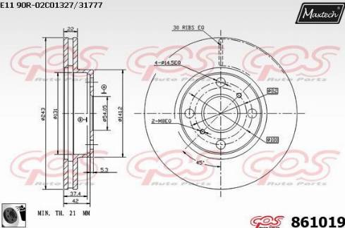 Maxtech 861019.0060 - Гальмівний диск autocars.com.ua